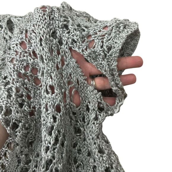 Eileen Fisher Gray Rustic Luster Open Front Linen Blend Long Crochet Cardigan M - Picture 3 of 5